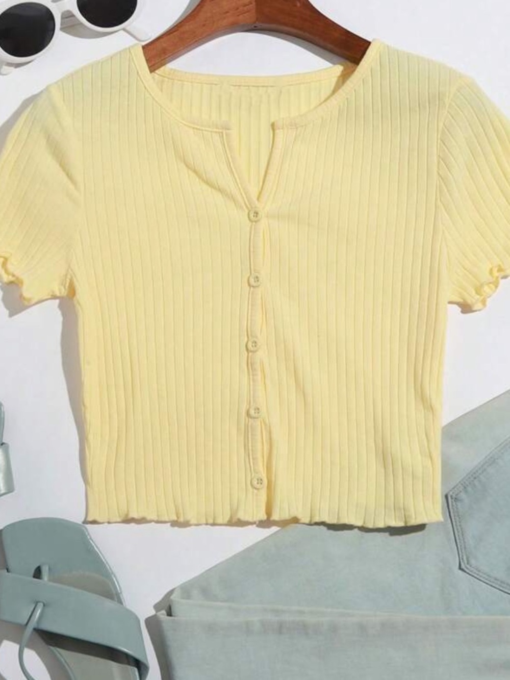 Ribbed Button-Front Crop Top